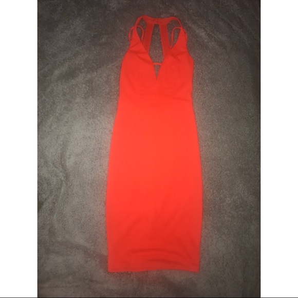 Neon Orange Semi Backless Dress - Picture 3 of 4